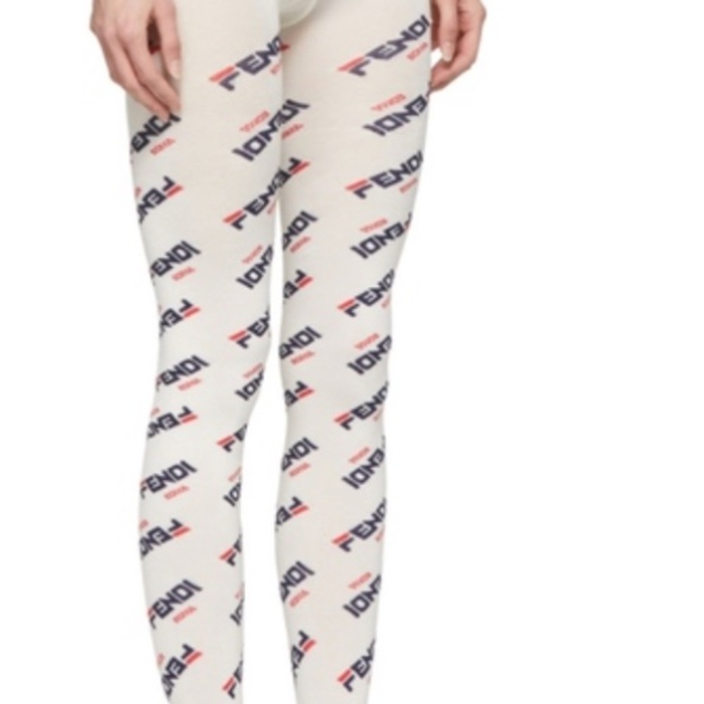 Fendi Cream and Navy Logo Leggings